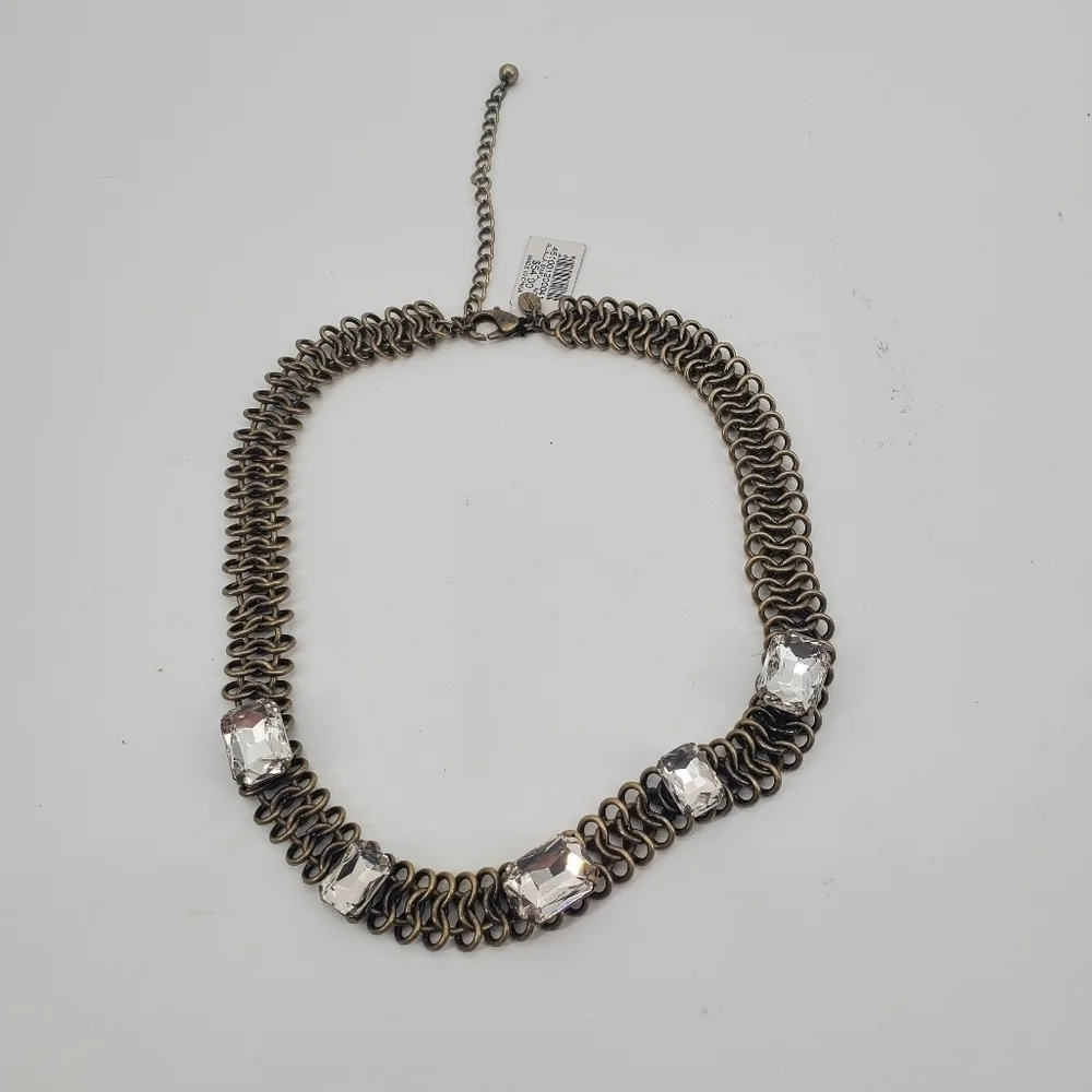 Chico's brass colored Rujula rhinestone statement necklace new